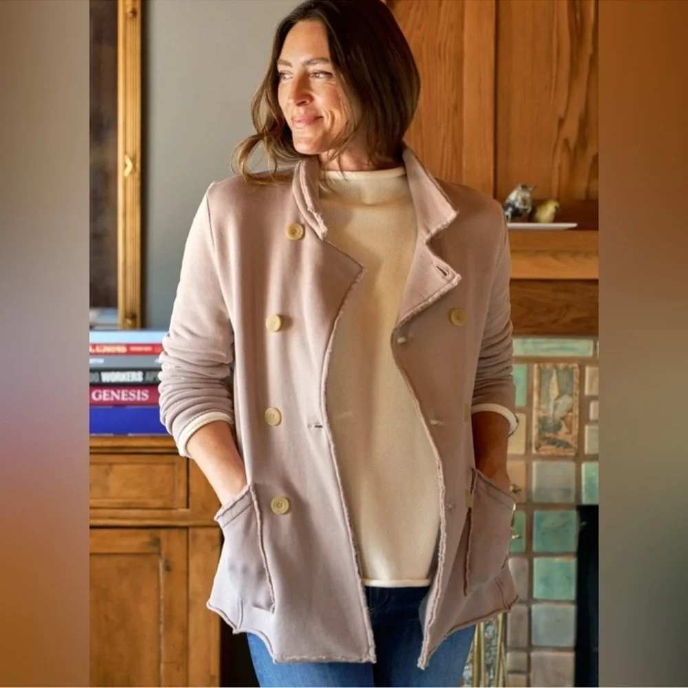 Frank & Eileen Jacket Womens XL Biscotti Pink Beige Belfast Raw Hem Peacoat